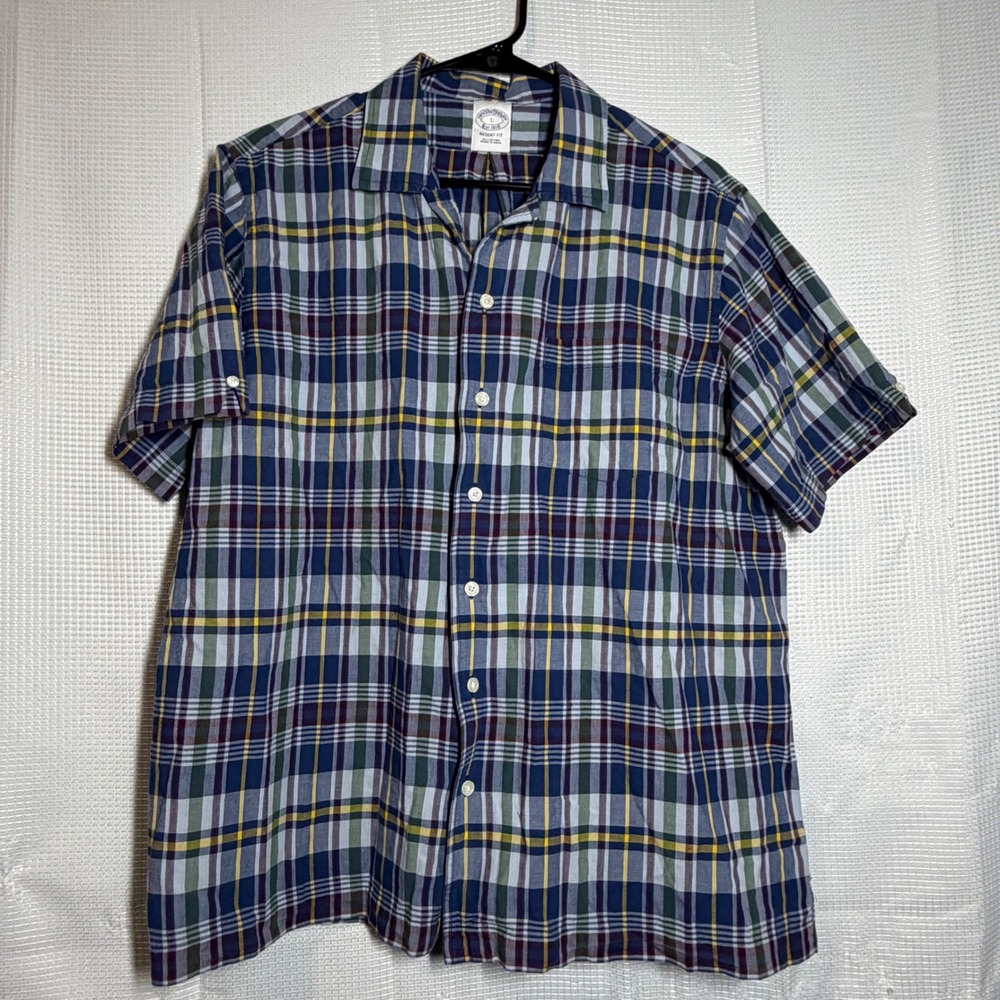 Brooks Brothers Shirt Cotton Plaid Regent Fit Short Sleeve Preppy Casual